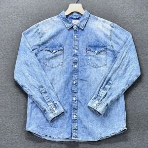 Levis Shirt Mens XL Blue Denim Button up Western Long Sleeve Casual Workwear